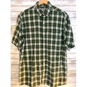 Carhartt Mens Green Plaid Short Sleeve Button-Up‎ Shirt L 100% Cotton Classic